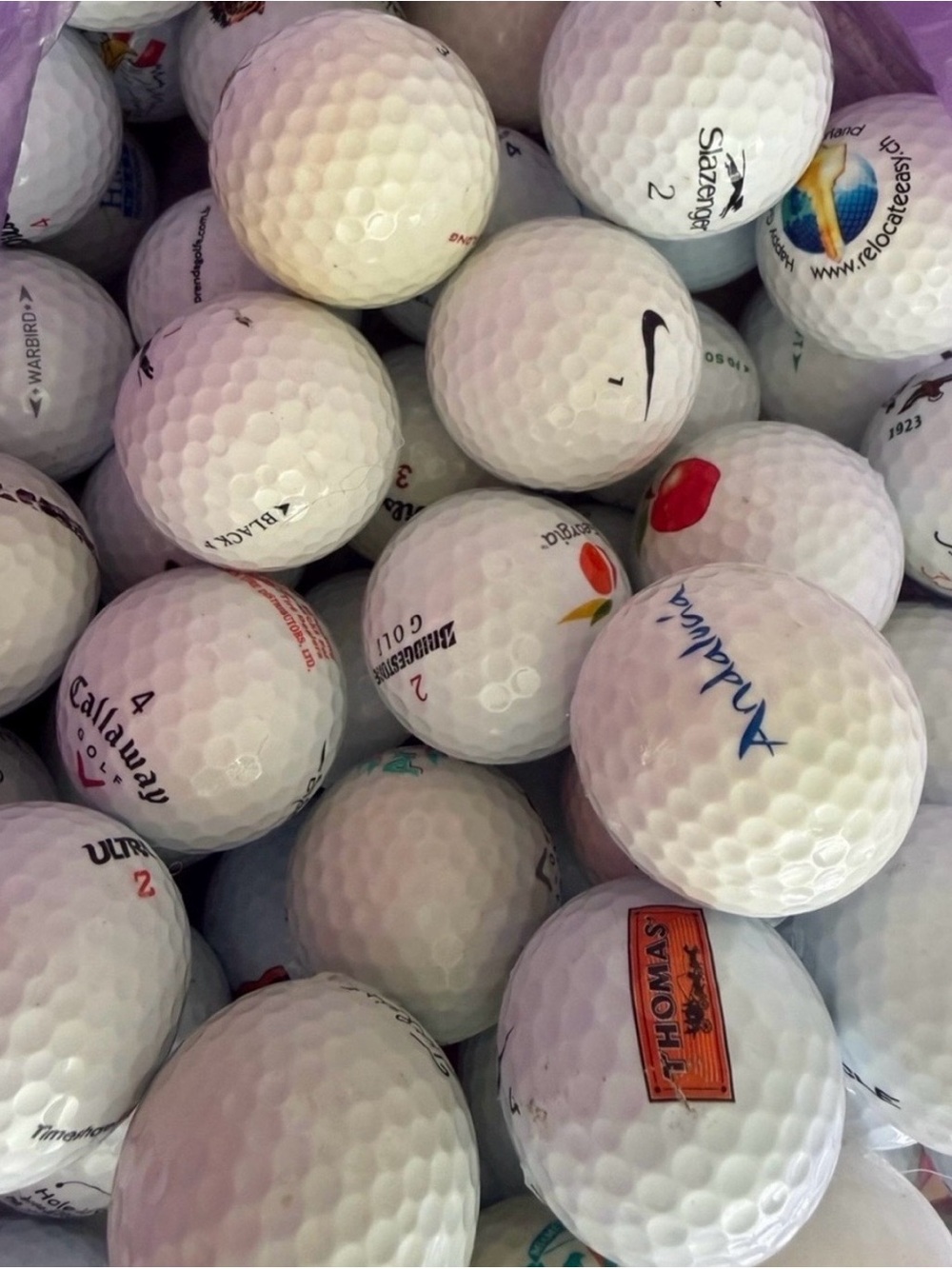 Lot of 100 Mixed Logo Golf Ball Lot - White